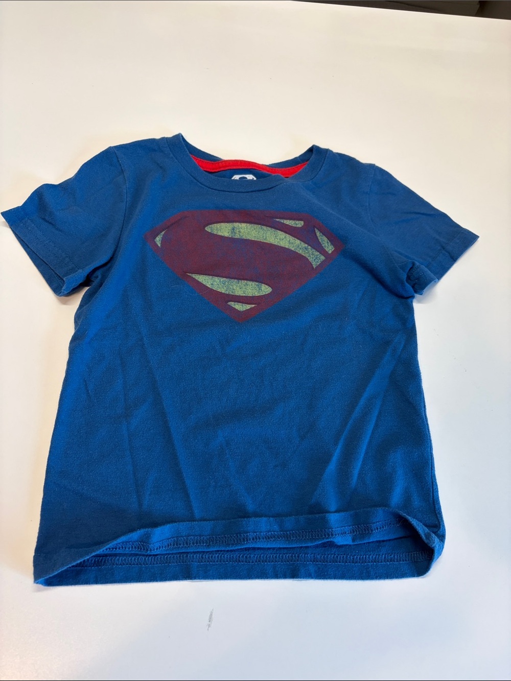 Superman Logo Kids Tee in Blue with Red Trim